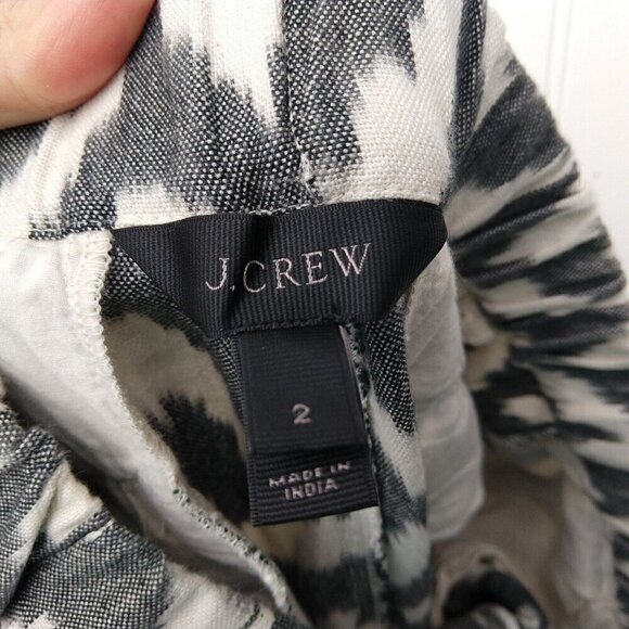 J Crew Seaside Ikat Print Pants Size 2 Joggers Gray White Pull On Boho Pockets - Picture 10 of 12